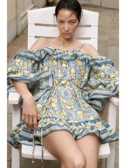 H&M - Women Blue Tie-Belt Cold Shoulder Dress