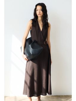 H&M - Women Brown Linen-Blend Wrap Dress