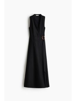 H&M - Women Black Linen-Blend Wrap Dress