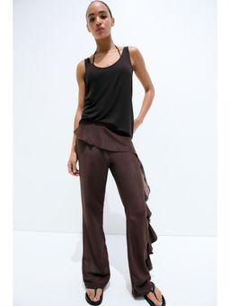 H&M - Women Brown Flounced Crinkled Trousers