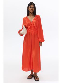 H&M - Women Orange Crinkled Viscose Dress