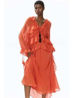H&M - Women Orange Oversized Flounced Dress