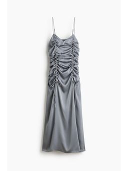 H&M - Women Grey Drawstring-Detail Satin Dress