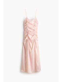 H&M - Women Pink Drawstring-Detail Satin Dress