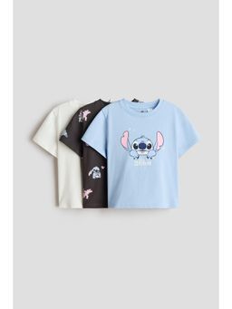 H&M - Girls White 3-Pack Printed Cotton T-Shirts
