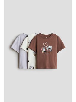 H&M - Girls Brown 3-Pack Printed Cotton T-Shirts