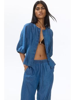 H&M - Women Blue Waisted Denim Blouse