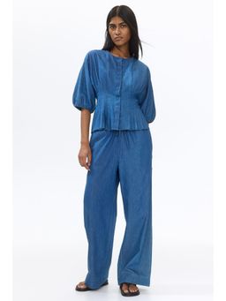 H&M - Women Blue Denim Drawstring Trousers