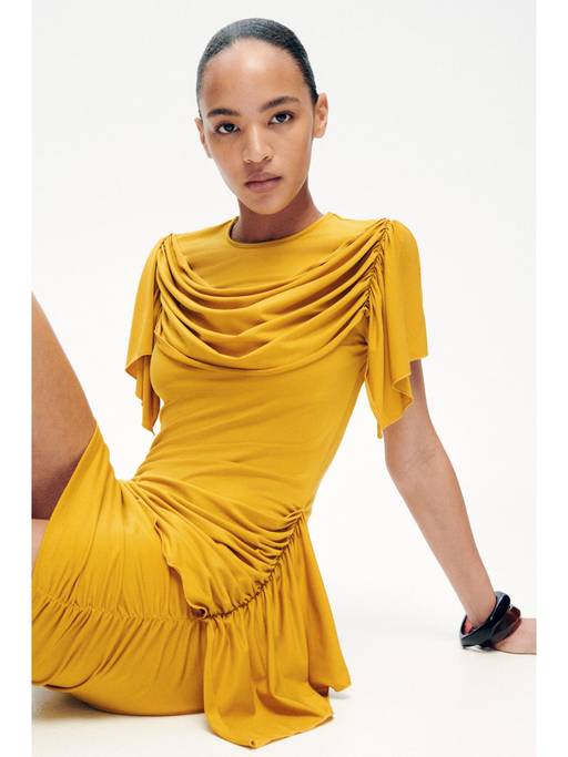 hm draped bodycon dress Buy H&M Women Yellow Draped-Panel (XS) Online and pleats on one THE ARCHIVES DROP 5 Womens burgundy leather dress Color:Spotted Leopard