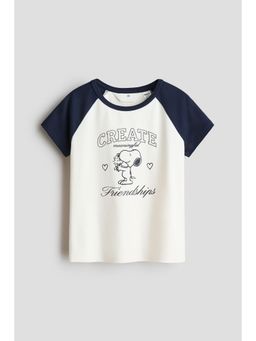 H&M - Girls White Print-Motif Cotton T-Shirt