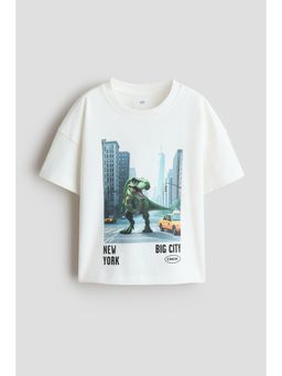 H&M - Boys White Printed Cotton T-Shirt