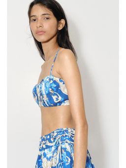 H&M - Women Blue Gathered Poplin Crop Top