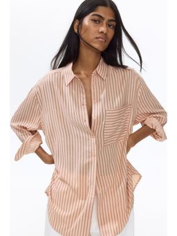 H&M - Women Orange Oversized Linen-Blend Shirt