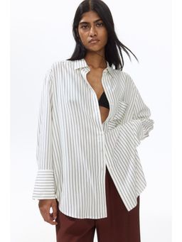 H&M - Women White Oversized Linen-Blend Shirt