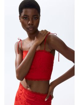 H&M - Women Red Broderie Anglaise Cotton Top
