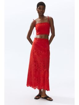 H&M - Women Red Broderie Anglaise Cotton Skirt