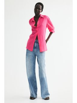 H&M - Women Pink Crinkled Cotton Shirt