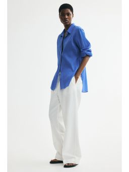 H&M - Women Blue Crinkled Cotton Shirt