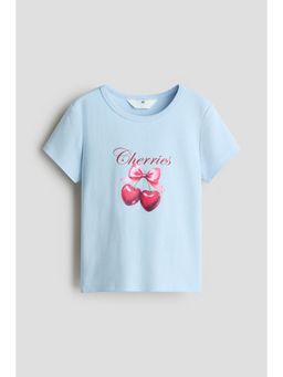 H&M - Girls Blue Print-Motif Cotton T-Shirt