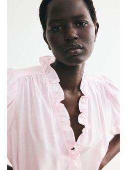 H&M - Women Pink Ruffled Puff-Sleeved Blouse
