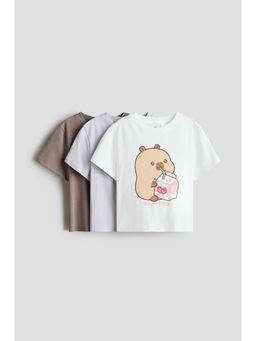 H&M - Girls White 3-Pack Printed Jersey Tops