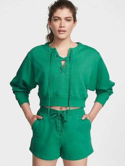 Victoria's Secret - Green Cotton High-Rise Fleece Lace-Up Shorts (XL)