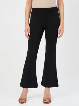Madame - Black Polyester Flared Fit Mid Waist Trouser