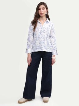 RAREISM - Navy Blue Cotton Solid Wide Fit Denim Jeans