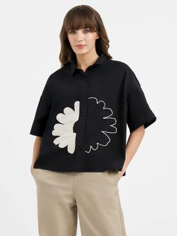Red Tape - Black Cotton Half Sleeves Collar Neck Embroidered Shirt