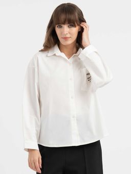 Red Tape - White Cotton Full Sleeves Collar Neck Solid/Plain Shirt