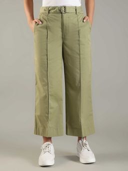 Tommy Hilfiger - Green Cotton Wide Fit Wide Leg Solid/Plain Trouser