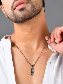 Voylla - Eclipse Feathered Black Trishul Mens Pendant