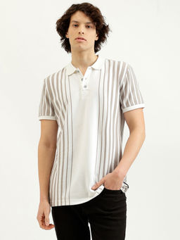 United Colors of Benetton - Grey Regular Fit Polo Neck Striped T-Shirt