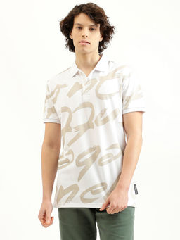 United Colors of Benetton - White Regular Fit Polo Neck Printed T-Shirt