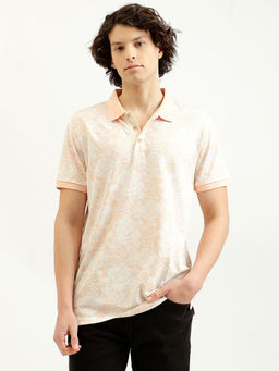 United Colors of Benetton - Peach Regular Fit Polo Neck Printed T-Shirt