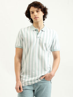 United Colors of Benetton - Green Regular Fit Polo Neck Striped T-Shirt