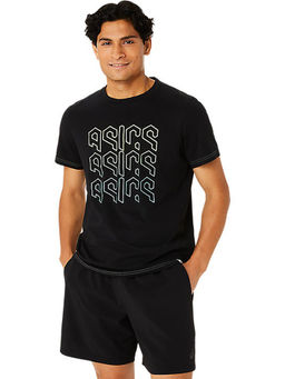 ASICS - Activewear Black Hex Printed Cotton Blend Ss T-Shirt