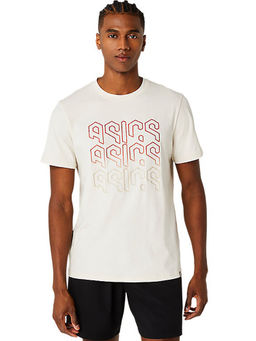 ASICS - Activewear White Hex Printed Cotton Blend Ss T-Shirt