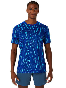 ASICS - Activewear Blue Seasonal Allover Print Ss Top T-Shirt