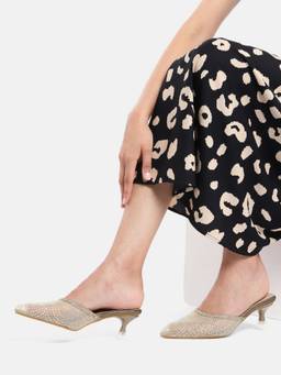AXIUM - Antique Beige Knitted Heeled Mules