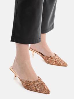 AXIUM - Women'S Rose Gold Stone Embellished Heel Mules