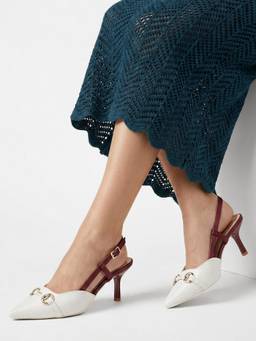 AXIUM - Women'S Cream Buckle Embellished Heels