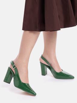 AXIUM - Women's Green Buckle Embellished Block Heels