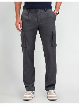 Arrow Newyork - Grey Solid/Plain Polyester Cargo Pant