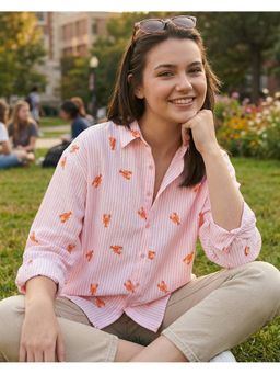 Bewakoof - Women Pink All Over Printed Oversized Shirt