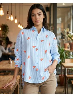 Bewakoof - Blue Printed Collar Neck Shirt