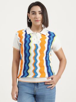 United Colors of Benetton - Multi-Color Polo Neck Chevron Detail T-Shirt