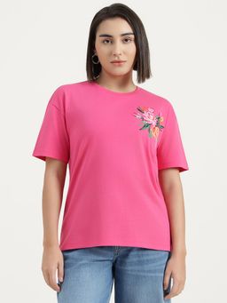 United Colors of Benetton - Pink Round Neck Embroidered T-Shirt