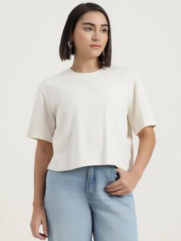 United Colors of Benetton - White Boxy Round Neck Printed T-Shirt