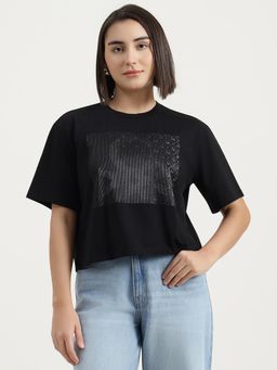 United Colors of Benetton - Black Boxy Round Neck Printed T-Shirt